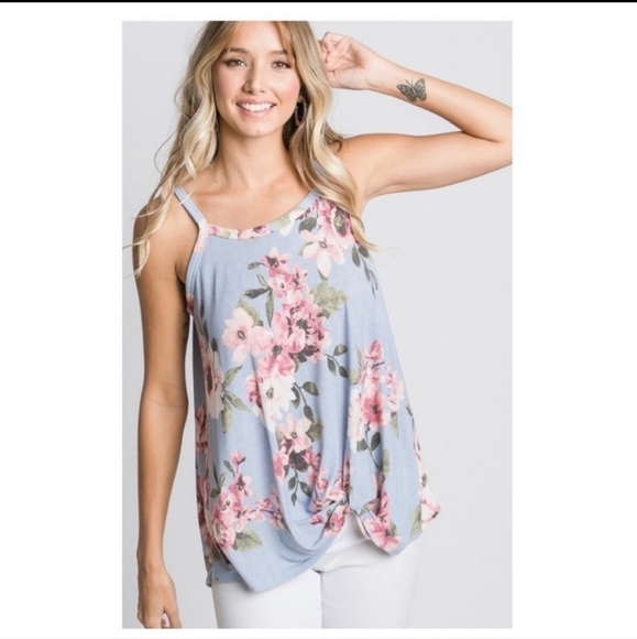 Hopley Floral Spaghetti Strap Tank Top With Knot on the Side Detail-S & L - Picture 3 of 14